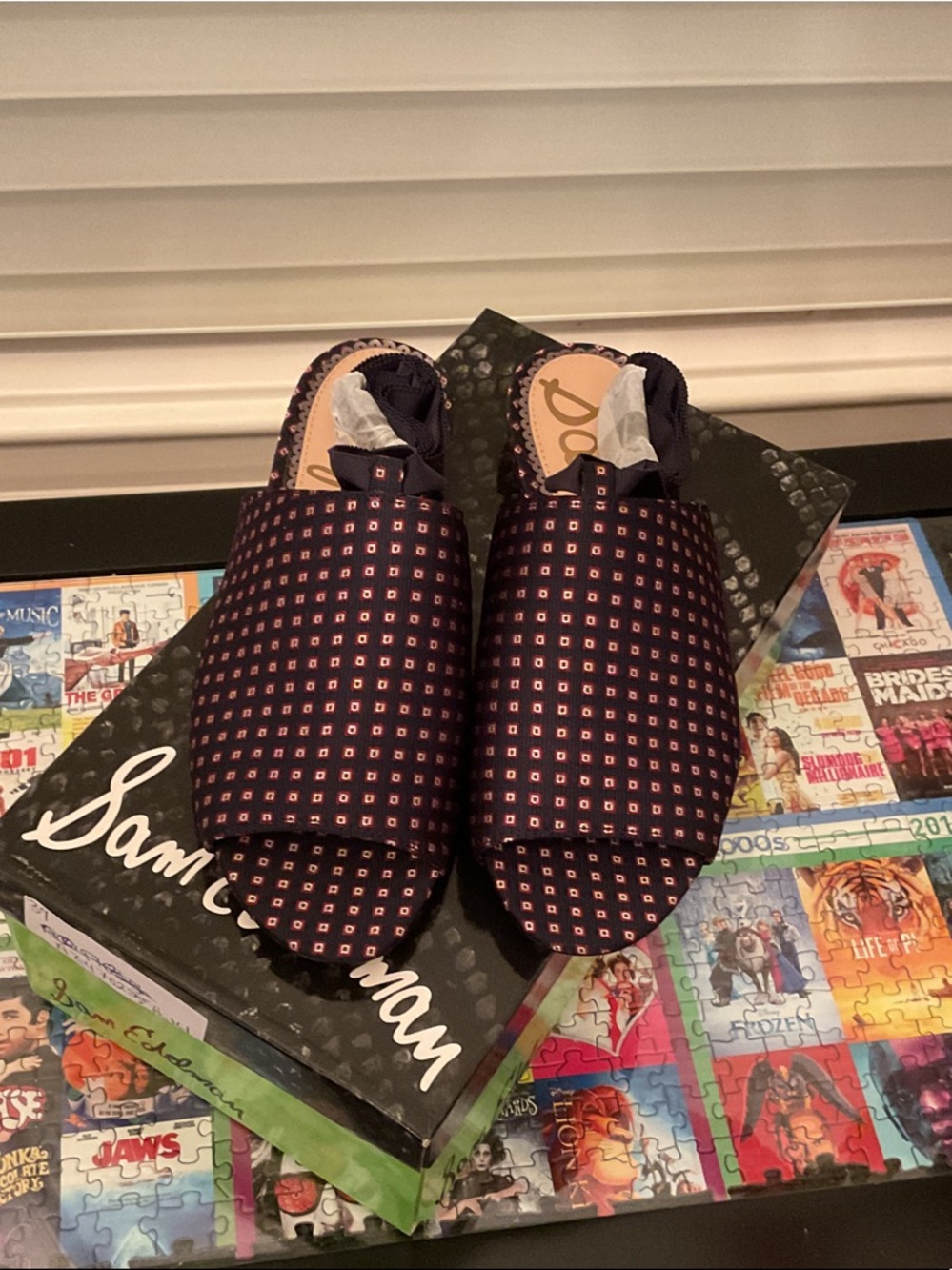 Sam Edelman Navy Slides with Pink Micro-Squares